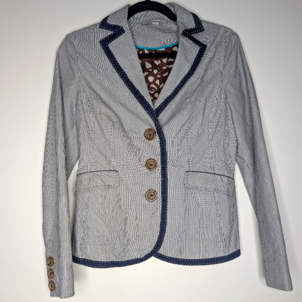 Boden Striped Cotton Blazer Blue White 4